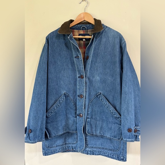 Lands' End Jackets & Blazers - Vintage Lands End Denim Barn Chore Coat Jacket Women Medium Flannel Lined Jean
